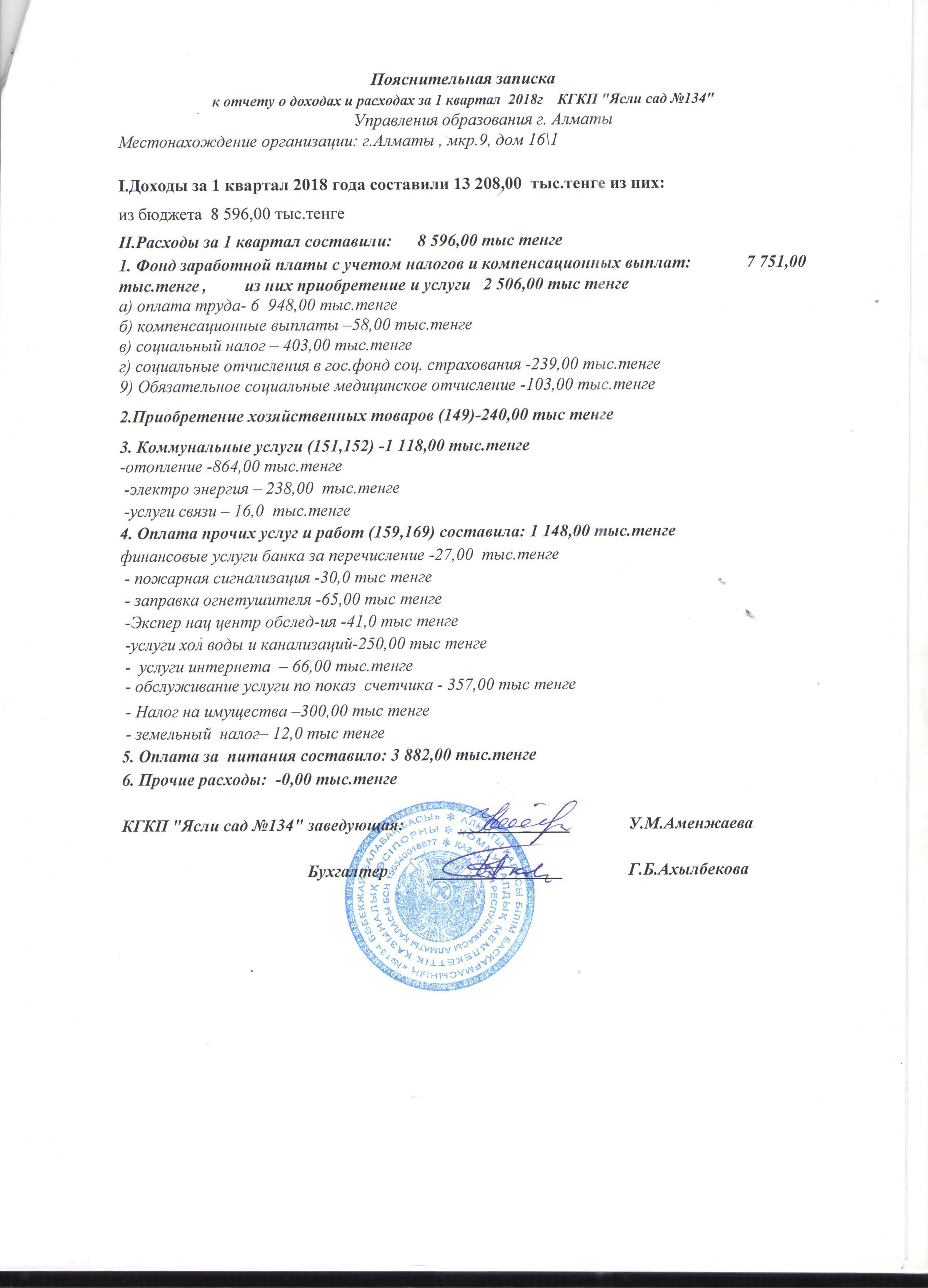 Отчет о доходах и расходах 2018 г.